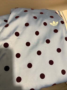 adidas Light Blue Polka Dot Trefoil Shirt with Maroon Dots